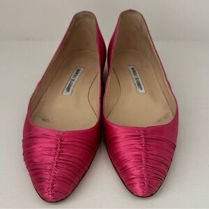 Manolo Blahnik Raspberry Dark Pink Satin Ballet Flats Size EU 35.5